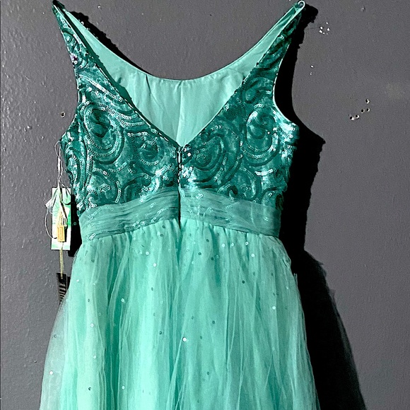 MINT GREEN SEQUIN AND TULE FORMAL LONG DRESS - Picture 9 of 13